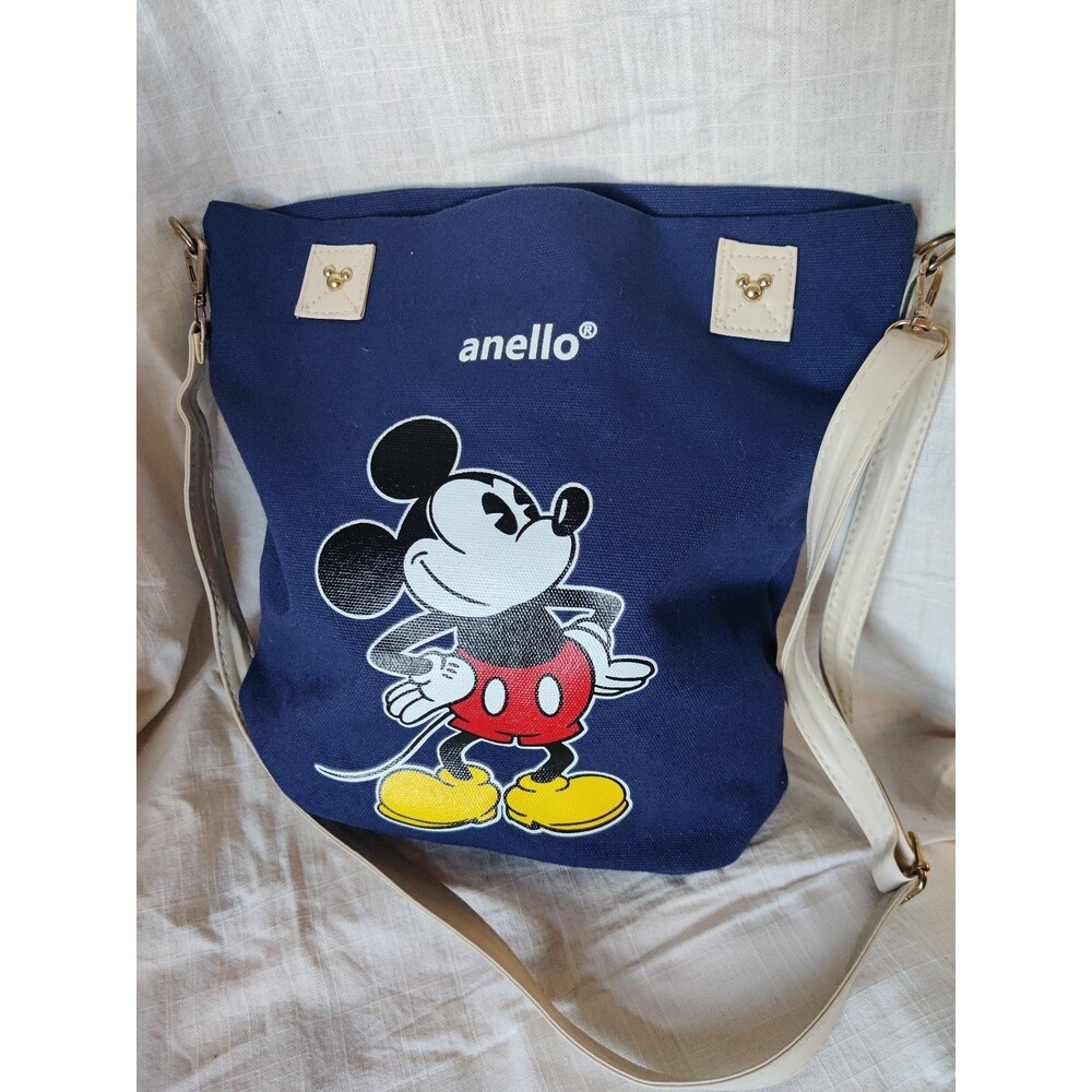 Anello Disney Mickey Mouse Navy Canvas Tote Bag Crossbody Rare Imported